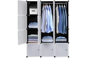 ‎LEADZM LEADZM Regalsystem, 12 Würfel, Kunststoff-Kleiderschrank mit Türen, Modulares Schranksystem zur platzsparenden Aufbewahrung,105 x 45 x 140 cm, Weiß Tür & Schwarz