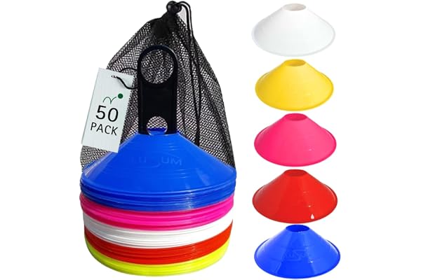 Lusum Lot de 50 coupelles de sport pour le balisage avec support et sac