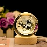 One94Store 3D Crystal Moon Lamp | Engraved Crystal Ball LED Night Light with Wooden Base, USB Powered | Romantic Home Décor &