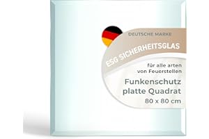 IOMANGIO Funkenschutzplatte Glas Quadrat 80x80cm – Glasplatte für Kaminofen - Kaminglas eckig mit Dichtlippe - 6mm ESG Kamin Glasplatte mit Facettenschliff – Kaminschutz Feuerplatte für Kaminofen