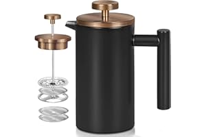 MeelioCafe Prensa de café French Press de acero inoxidable, 1,5 litros (8 tazas), prensa térmica francesa, prensa de café pequeña, 1500 ml, cafetera de doble pared aislada, C0ffee Press，negro