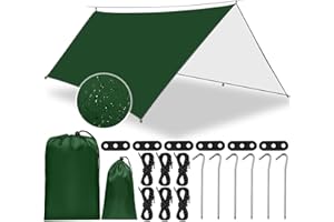 NCKIHRKK Plandeka kempingowa, wodoodporna plandeka namiotowa 3x3m, ultralekka osłona przeciwsłoneczna z ochroną UV z 6 gwoździami i 6 linami wiatrowymi, na kemping, trekking, plażę, piknik