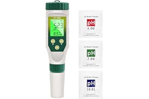 Homcoice PH Mètre 5 en 1, PH EC TDS Salinité Température avec Affichage Simultané Trois Données Innovant, Test pH Piscine IP67 étanche, Testeur Salinité PH pour Eau Potable, Aquariums, hydroponie