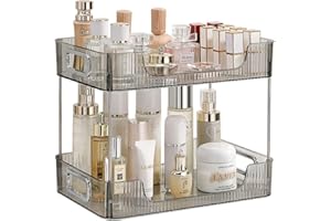 CESTATIVO Organizer na blat łazienkowy, 2-poziomowa taca pod umywalkę, półka do przechowywania kosmetyków, organizer do pielęgnacji skóry, półka na blat, szara