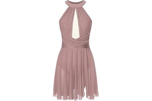 Oyolan Femme Robe Patinage Artistique Justaucorps Gymnastique Danse Strass sans Manches Tenue Spectacle Costume S-XXL