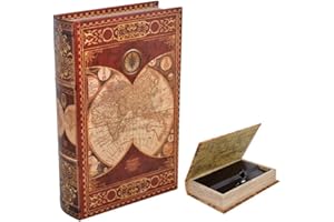 ROCKING GIFTS Libro-caja fuerte forma de libro con llave, modelo mapamundi marrón dos esferas 24 cm