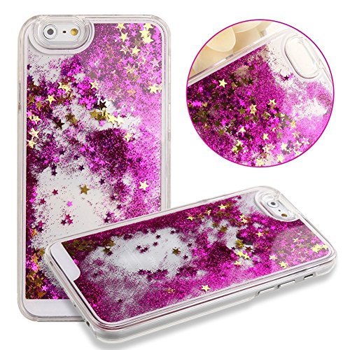 Preisvergleich Produktbild Nnopbeclik iphone 6 6S (4.7") 3D Flüssigkeit Schutzhülle Transparent Durchsichtige Handytasche Glänzend Glitzer Star Sterne Fließen Flüssig Flüssigkeit Handyhülle Handy Hülle Case Tasche Crystal Case Durchsichtig Schutzhülle Etui Bumper Für iphone 6 6S (4.7") , Hot Pink + 1x Display Schutzfolie Folie