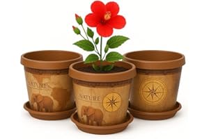 Home Garden Ornaments Plant Pots Indoor Outdoor Decorative Plastic Flower Pots with Saucer, Chocolate Safari Pattern – Set of 3, Indoor Plant Pot (22 cm / 8.7 inch)