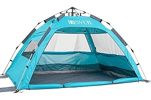 Dewur Tente de plage 2 à 4 personnes Pop Up UPF 50+ Protection solaire UV étanche pour familles, plage, camping, jardin, bleu