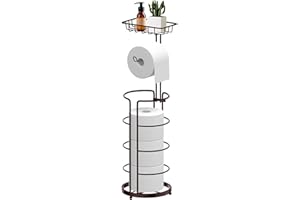 FULEADTURE Toilet Roll Holder Free Standing, Toilet Paper Holder with Top Shelf for Storage Rolls/Phone/Magazine, Tissue Dispenser Organizer Holder for Bathroom(Brown)