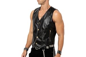 Casey Kevin Herren Kunstleder Weste Lederweste Kutte Biker Lederkutte Motorradweste Leatherick Rocker Motorrad Clubweste Bikerweste