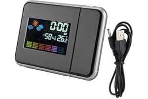 tongzhou Sveglia Digitale LED Previsioni del Tempo Proiettore Calendario umidità Display Proiettore meteorologico(Nero)