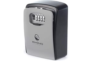 Rhino Lock Secure Key XL Combination Safe - Outdoor Heavy Duty Wall Mounted Security Key Safe - XL Large Internal Storage for House or Office Keys with Strong 4 Digit Lock #UKBrand (Large, Grey)