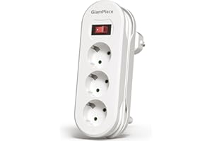 GlamPiece Steckdosenleiste, 3 Fach Reise Mehrfachsteckdose, Steckdose mit Schalter, Verlängerungskabel für Reisen und Büro, Mehrfachstecker Steckdose für Heim, Verteilersteckdose 1.4m Kabel (Weiß)