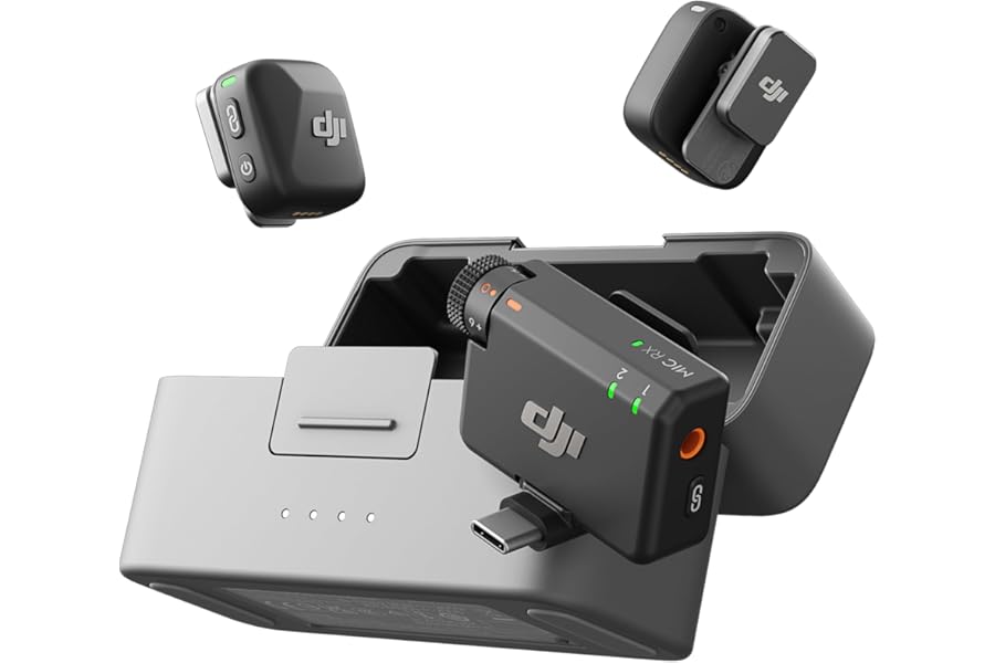 DJI Mic Mini (2 TX + 1 RX + Charging Case), Wireless Lavalier Microphone, Detail-Rich Audio, 48h Use, Noise Cancelling, Autom
