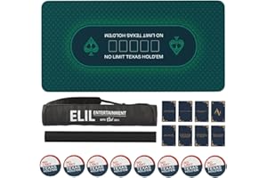 Elil Texas Hold’em Poker Mat 180cmx90cm – Non-Slip Rubber Backing, Casino-Style Poker Table Top Layout, Portable Roll-Up Design with Carry Bag, Bonus Coasters & All-in Cards