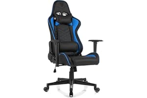 SENSE7 Silla Gaming Spellcaster, sillón ergonómico con Cojines lumbares Ajustables y ángulo de inclinación, función de balanceo, Silla de Oficina de Cuero PU para 150kg, Gaming Chair Negro-Azul