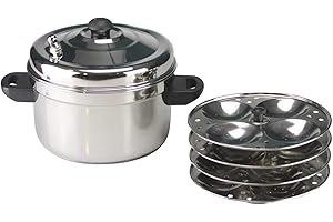 GK GLOBAL KITCHEN Stainless Steel Induction Idli Maker 4 Tier Rack Idli Plates Stand Indian Idli Idly Rice Cakes Induction Cooker Steamer Set – Makes 16 Idli's