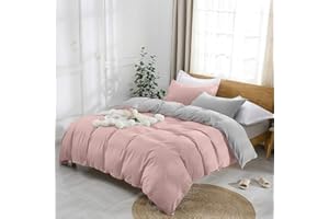 LOVELY HOME Parure Copripiumino Bicolore Matrimoniale Singolo Piazza e mezza, Set Sacco Piumino Friends in Cotone con Federe Disponibile in più Colori e Misure (Rosa/Grigio, Matrimoniale)