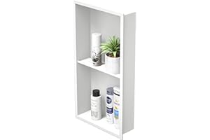 Bernkot Nicho de ducha de acero inoxidable 60 x 30 x 10 cm, sin azulejos, nicho de pared, estantería doble, estante de ducha empotrado para almacenamiento de baño (blanco, 60 x 30 cm)