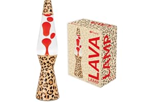 FISURA. Fisura – Lampe à lave léopard. Base léopard, lave rouge et liquide transparent. Lampe rétro avec ampoule de rechange. Dimensions : 11 cm x 11 cm x 40 cm.