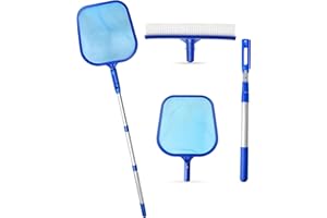 BITOYO 3-Pack Pool Skimmer Kit, Pool Net and Clean Brush with Metal Retractable Pole, Fine Mesh Leaf Skimmer Netting for Maintenance of Swimming Pool, Pond, Spas, Hot Tubs, Fountains, Tank Fish