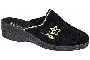 FOSTER FOOTWEAR Helen Chaussons chauds en velours pour femme - Mules d'intérieur confortables à semelles compensées - Pointure 35,5-42