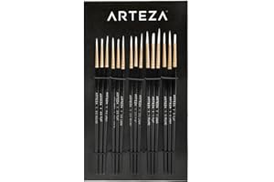 Pinceaux de précision Arteza, Lot de 15, kit de pinceaux Fins pour modèles Miniatures et Toiles, Poils synthétiques, Petits pinceaux pour Les détails, Les Lignes Fines et Les Ombres
