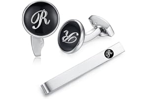 Honey Bear Carta Inicial Alfabeto Gemelos & Clip Pasador de Corbata Pisacorbatas - Acero Inoxidable para la Camisa de los Hombres Regalo de Boda del Negocio Negro