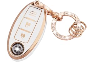 Koaudb Coque de clé de voiture en TPU souple avec porte-clés pour Nissan 350Z Qashqai Murano X-Trail Kicks Tiida Micra Pathfinder Note Juke 3 boutons Coque porte-clés (R-Nisn-3-W)