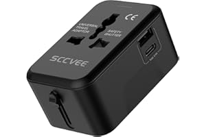 SCCVEE Uniwersalny adapter podróżny, międzynarodowy adapter wtyczki globalny adapter podróżny uniwersalny konwerter zasilania ładowarka ścienna USB typu C dotyczy USA EU UK AUS