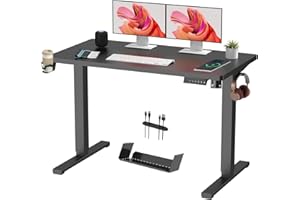 SANODESK 110 * 54 Electric Standing Desk ONE PIECE With Cable Management&Memory Smart Panel Sit Stand Table With Hooks and Cupholder for Home Office （Black Frame+ Black Desktop）