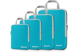 Gonex Compression Packing Cubes Extensible Organizer Bags For Travel Suitcase Organization Set of 4 Bags, Zipper, Turquoise