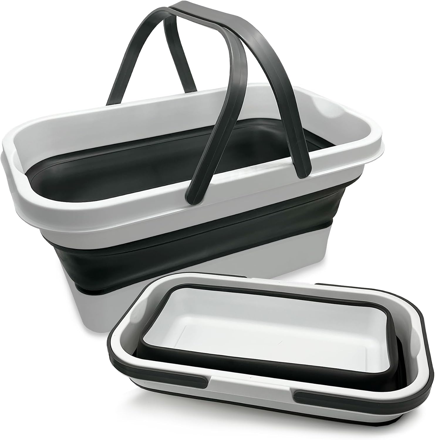 Cubo Plegable de Silicona 16 litros, Rectangular, con Asas, Compacto y Portátil, Ahorra Espacio para Limpieza, Coche, Maletero, Camping, Jardín y Colada (16 litros Rectangular)