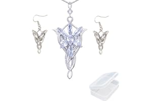 PPX Lord of the Ring Elven Leaf Aragorn Arwen Evenstar Pendant Chain Necklace Princess Chain and Earrings with Transparent Jewelry Box