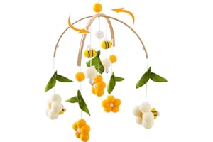 Youuys Mobile Bébé en Bois avec Boules de Feutre, Abeilles et Fleurs Mobile Bébé, Pendentif Cloche de Lit pour Lit Bébé, Décoration de Chambre d'enfant, Cadeau pour Bébé Fille et Garçon