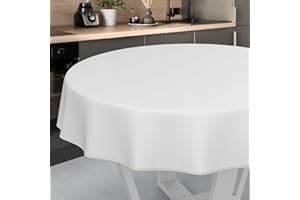 ANRO Tovaglia cerata, lavabile, da giardino, per interni ed esterni, rotonda, 120 cm, con orlo bianco