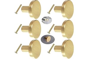 ALLILUYAA 6 Pièces Poignée de Meuble,Bouton en Laiton de PoignéE Massif Ronde de Porte de Placard Avec Vis pour Portes D'Armoire et Tiroirs de Commode(20mm*28mm)