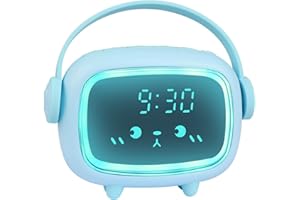 Ayybboo Sveglia per Bambini,Orologio Digitale per Bambini per Ragazze e Ragazzi,Sveglia da Comodino per Angeli con Luci e Funzione Snooze (Blu)