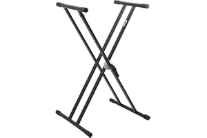 Tiger KYS14-BK Fully Adjustable Keyboard Stand - Heavy Duty Double-Braced Steel - Toothed Locking Mechanism - Suitable for Standing or Seated Playing of Keyboards, Decks, and Controllers