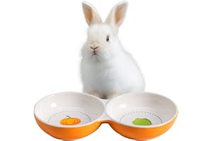 Navaris Comedero para Conejos - Cuenco Doble para Conejo Cobayas Chinchillas Gatitos - Comedero y Bebedero para Mascotas Pequeñas - Cuencos Ceramica Apto Lavavajillas y Microondas