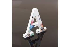 FREEAS Décoratif Bois Lettres, 26 Alphabet Blanc Lettres en Bois Avec Motif Papillon et Fleur imprimé pour Déco Nom des Enfants Fête d'anniversaire de Mariage Décoration de Maison et de Chambre à Couche (A)