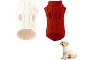 XLTXWD 2PCS Dog Jumpers, Dog Jumper, Cozy Knit Sweater for Puppies and Small Breeds, Warm Winter Clothes with Turtleneck (white and red)