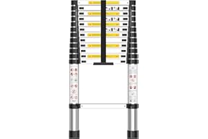 KIDSBUDDY Escalera Telescópica de Aluminio y Plegable，Escalera Multiusos，Extensible、Portátil，Antideslizantes，Escaleras Telescópicas para Uso doméstico,Obra,Camper, Andamio,Piscina,Hogar,Carga 150kg，3.8M