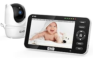 GHB Babyphone mit Kamera 5 Zoll 720P HD IPS-Display mit 4000mAh Akku Pan/Tilt 350°/110° VOX-Modus Gegensprechen Nachtsicht Temperaturanzeige