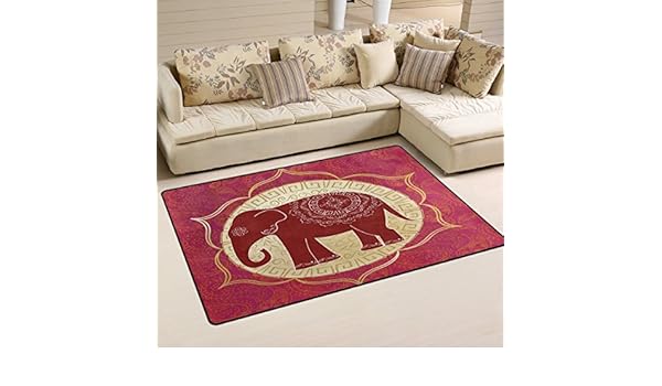 Swesa Indian Elephant With Mandalas Area Rug 23 6 L X 15 7 W Doormat Indoor Outdoor Decor Carpet For Entrance Living Room Bedroom Office Kitchen Hallway Amazon Co Uk Garden Outdoors