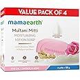 Mamaearth Multani Mitti Moisturizing Lotion Soap with Multani Mitti & Rose for Oil Control & Acne 125g (Pack of 4) | Benefits of Lotion in a Soap | Deeply Cleanses & Moisturizes | Grade 1 Acne Soap
