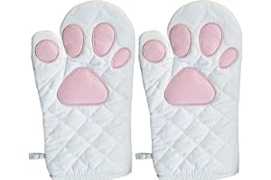BAMINX Ofenhandschuhe mit Katzenpfoten-Design, hitzebeständige Ofenhandschuhe, Baumwollhandschuhe für Küche, Backen, Kochen, Grillen, 1 Paar lustiger Ofenhandschuh (weiß)