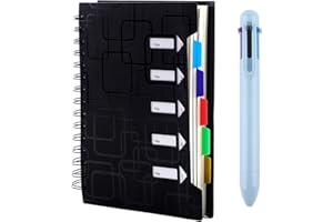 Weysoo A5 Notebook with Dividers, Spiral Notebook with Multicolor Pen, Project Book 240 Pages of 80GSM Paper, A5 Notebook for School, Office, and Home (5 Colors Tab)