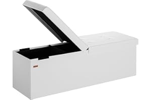 ‎CASARIA Casaria® Sitzbank mit Stauraum, Weiß - Faltbar, 115 x 40 x 40 cm, 130L Volumen, bis 300 kg belastbar, gepolstert, Leinen-Optik - Aufbewahrungsbox mit Deckel, Sitztruhe mit Stauraum, Polsterbank